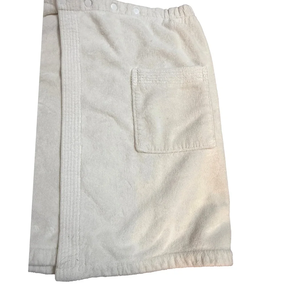 Hammacher Schlemmer White Cotton Terry Spa Bath Wrap Snap Closure Pocket